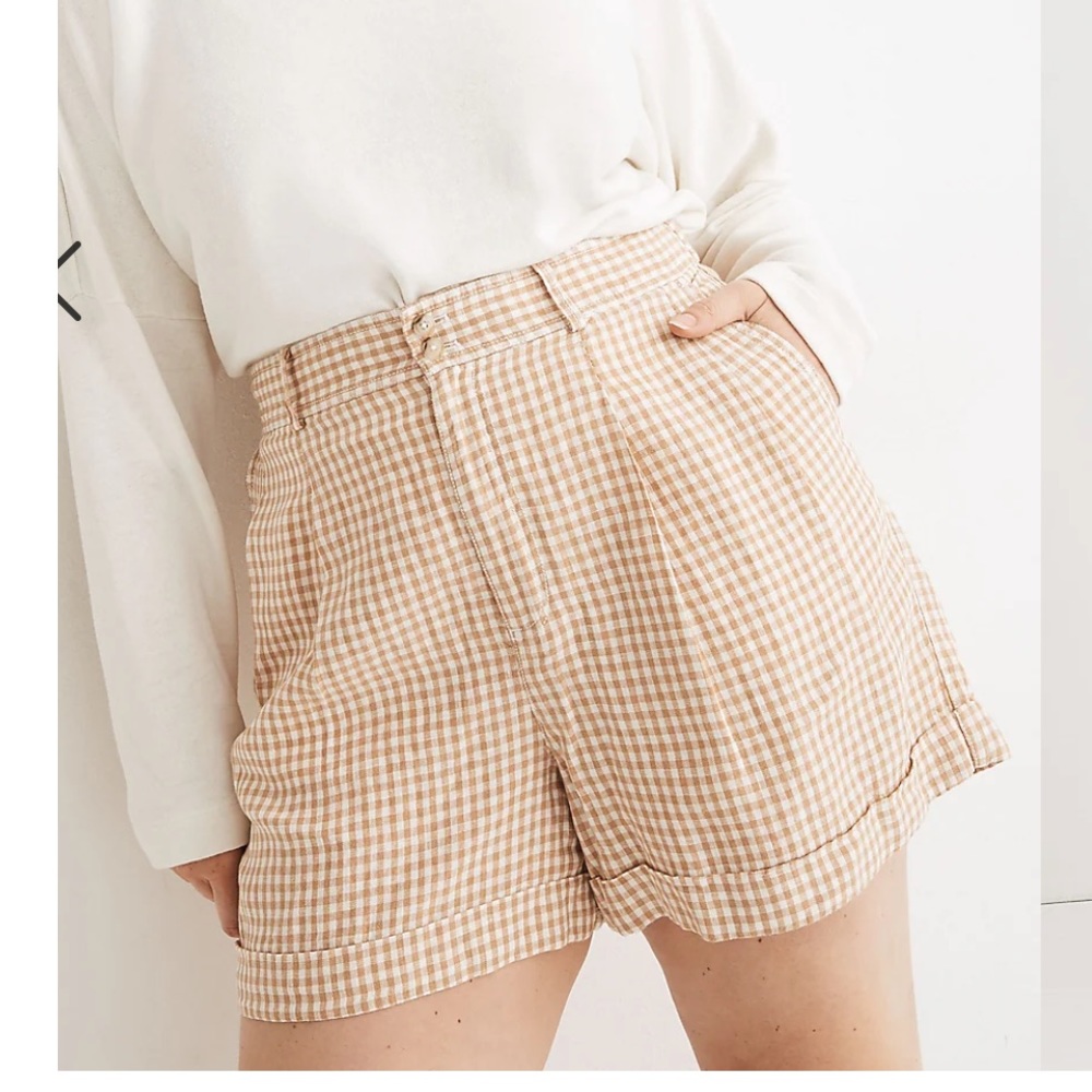 Madewell Linen Pleated Shorts in Gingham Check size 2